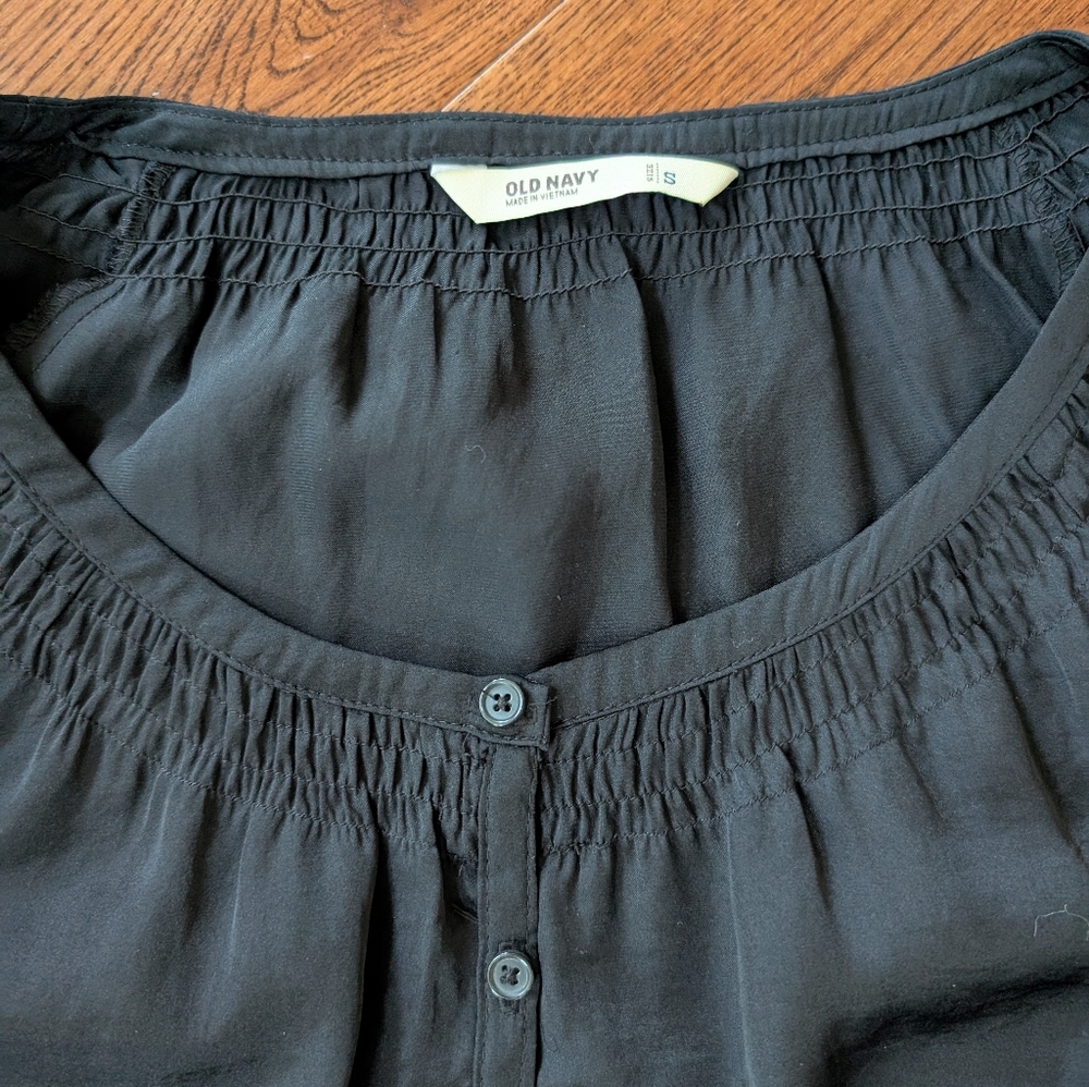 EUC Old Navy Black Silky Shirt Dress Scoop Neck 3/4 Sleeve Midi Size Small - Picture 6 of 7